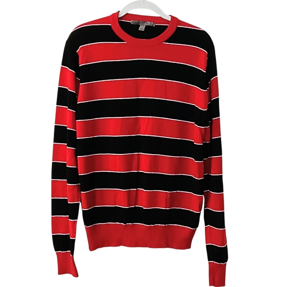Women's Old Navy Red And Black Striped Long Sleeve Sweater Size Medium -100% Cot
